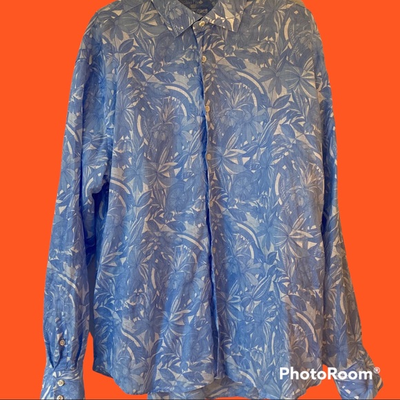Bertigo Button Down Shirt Men’s US 3XL Tropical Blue and White Collared - Picture 1 of 14